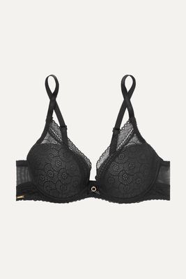 Chantelle - Festivité Stretch-lace And Tulle Underwired Plunge T-shirt Bra - Black