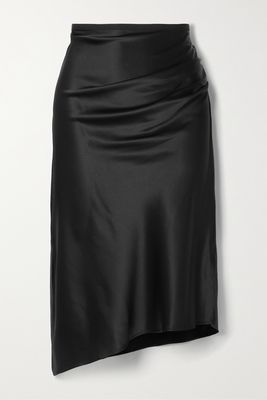 Helmut Lang - Asymmetric Ruched Stretch-silk Skirt - Black