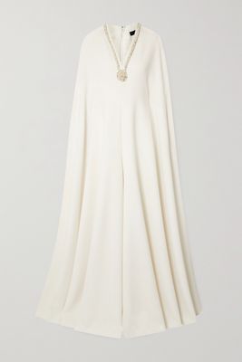 Reem Acra - Cape-effect Embellished Crepe Jumpsuit - Ivory