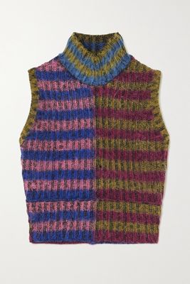 AGR - Cropped Brushed Striped Cotton-blend Turtleneck Sweater - Pink