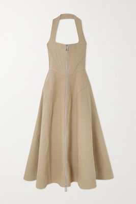 Bottega Veneta - Linen-blend Canvas Halterneck Midi Dress - Neutrals