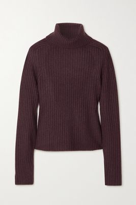 Vince - Open-back Ribbed Cashmere Turtleneck Sweater - Purple