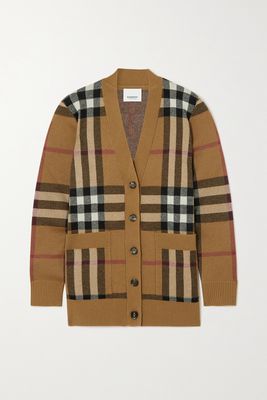 Burberry - Checked Wool And Cashmere-blend Cardigan - Brown