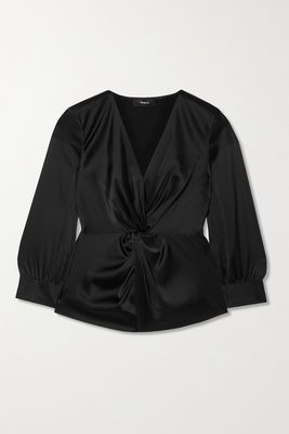Theory - Twist-front Satin Blouse - Black