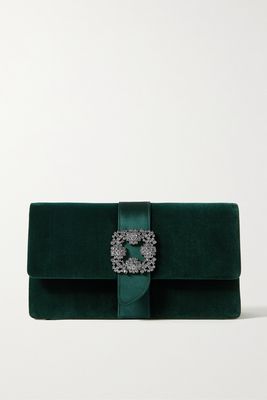 Manolo Blahnik - Capri Crystal-embellished Satin-trimmed Velvet Clutch - Green