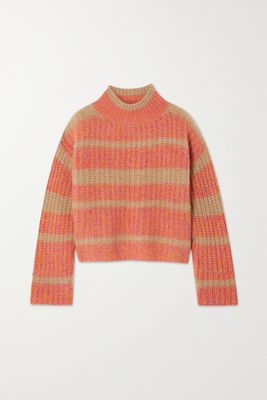 The Elder Statesman - Striped Ribbed Cashmere Turtleneck Sweater - Pink