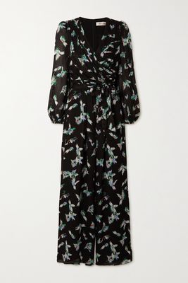 Diane von Furstenberg - Poet Belted Gathered Printed Crepe Jumpsuit - Black