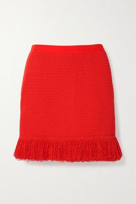 Bottega Veneta - Fringed Open-knit Cotton-blend Mini Skirt - Red