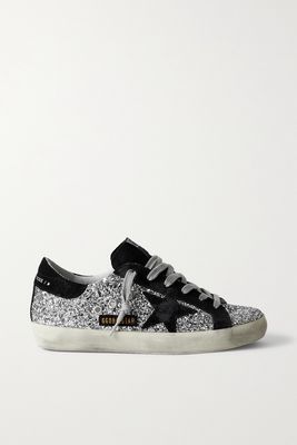 Golden Goose - Superstar Distressed Glittered Leather And Suede Sneakers - Silver