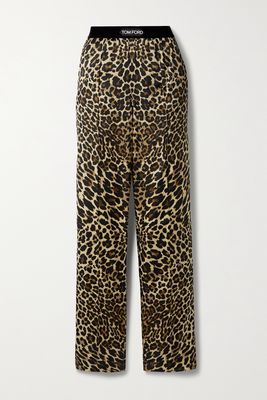 TOM FORD - Velvet-trimmed Leopard-print Stretch-silk Satin Pants - Animal print