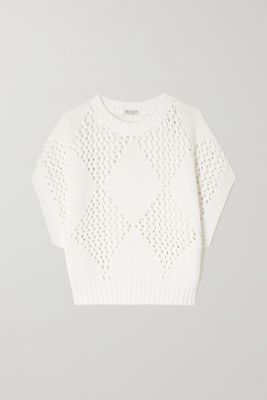 Brunello Cucinelli - Argyle Crochet-knit Cotton-blend Sweater - White