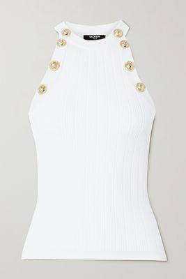 Balmain - Button-embellished Ribbed-knit Tank - White