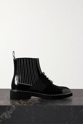Roger Vivier - Viv Ranger Crystal-embellished Patent-leather Chelsea Boots - Black