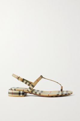 Burberry - Checked Leather Slingback Sandals - Neutrals