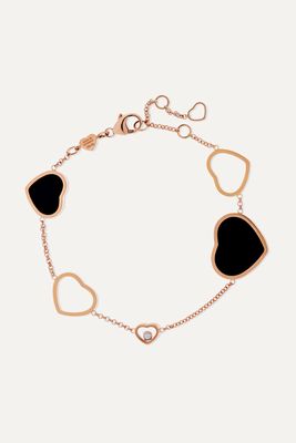 Chopard - Happy Hearts 18-karat Rose Gold, Diamond And Onyx Bracelet - one size