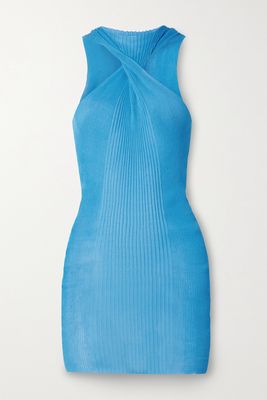 Bottega Veneta - Twist-front Ribbed Cotton And Silk-blend Tank - Blue