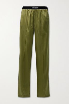 TOM FORD - Velvet-trimmed Stretch-silk Satin Pants - Green