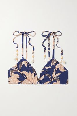 PatBO - Stargazer Embellished Floral-print Bikini Top - Blue