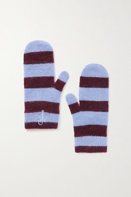 JW Anderson - Embroidered Striped Knitted Mittens - Blue