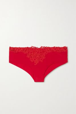 La Perla - Macramè Lace And Jersey Briefs - Red