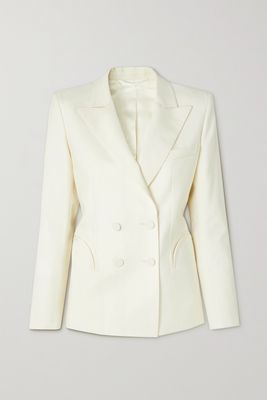Blazé Milano - First Class Charmer Double-breasted Silk-trimmed Wool Blazer - Cream