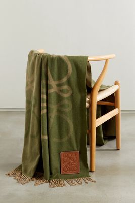 Loewe - Leather-trimmed Wool And Cashmere-blend Blanket - Green