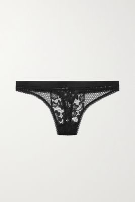 ELSE - Petunia Stretch-mesh And Corded Lace Thong - Black