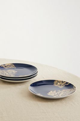 L'Objet - Zen Bonsai Set Of Four 20cm Gold-plated Porcelain Plates - Blue