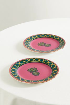 La DoubleJ - Set Of Two Gold-plated Porcelain Dessert Plates - Pink