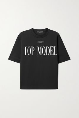 Dolce & Gabbana - Appliquéd Printed Cotton-blend Jersey T-shirt - Black
