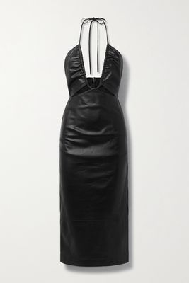 Zeynep Arcay - Cutout Leather Halterneck Midi Dress - Black