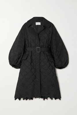 Cecilie Bahnsen - Jennifer Belted Embroidered Quilted Shell Coat - Black