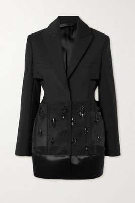 Givenchy - Cutout Bead-embellished Tulle, Satin And Wool And Mohair-blend Blazer - Black