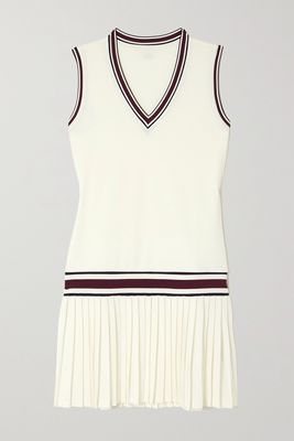 Tory Sport - Striped Pleated Stretch-jersey Tennis Dress - White