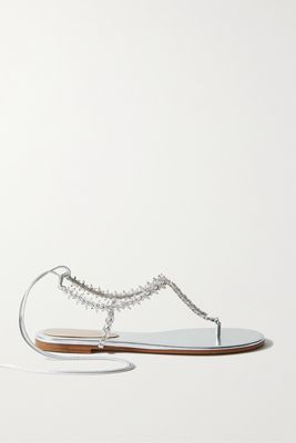 Gianvito Rossi - Crystal-embellished Metallic Leather Sandals - Silver