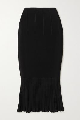 Galvan - Atlanta Pleated Ribbed Stretch-knit Skirt - Black