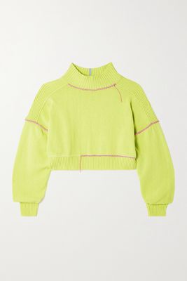 MCQ - Grow Up Cropped Embroidered Cotton Sweater - Yellow