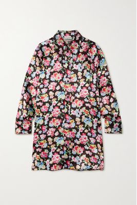GANNI - Floral-print Satin Pajama Shirt - Brown