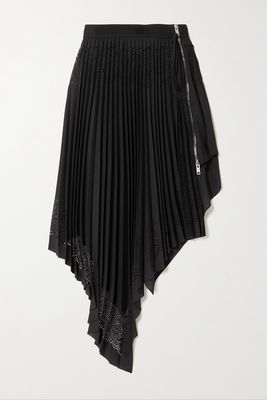 Givenchy - Asymmetric Pleated Laser-cut Georgette Midi Skirt - Black