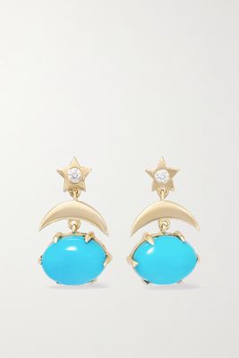 Andrea Fohrman - Mini Cosmo 14-karat Gold, Turquoise And Diamond Earrings - one size
