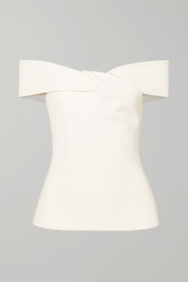 Safiyaa - Off-the-shoulder Twist-front Crepe Top - Ivory