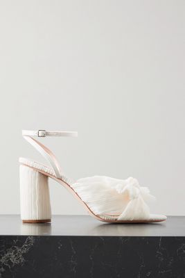 Loeffler Randall - Camellia Bow-embellished Plissé-organza Sandals - Off-white