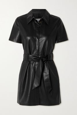 Nanushka - Halli Belted Vegan Leather Mini Shirt Dress - Black