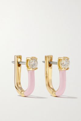 Melissa Kaye - Aria U Huggie 18-karat Rose Gold, Diamond And Enamel Earrings - one size