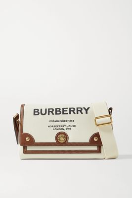Burberry - Leather-trimmed Printed Canvas Shoulder Bag - Ecru