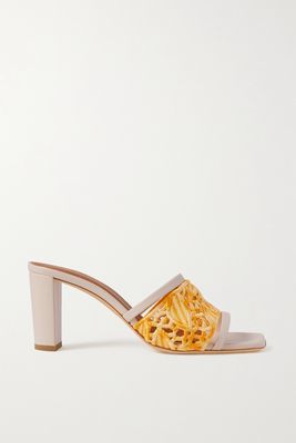 Malone Souliers - Demi 70mm Macramé And Leather Mules - Yellow