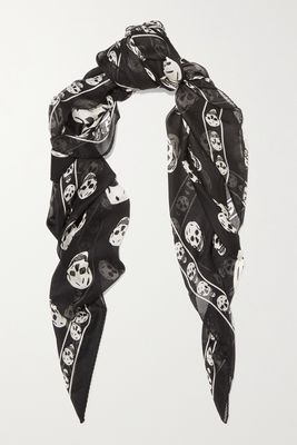 Alexander McQueen - Printed Silk-chiffon Scarf - Black