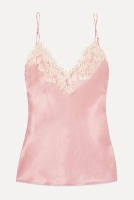 La Perla - Maison Embroidered Lace-trimmed Silk-blend Satin Camisole - Pink