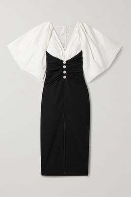 RASARIO - Embellished Two-tone Dupioni And Crepe Midi Dress - Black