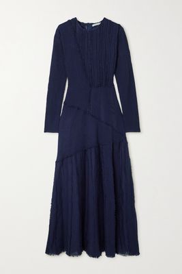 Rue Mariscal - Paneled Embroidered Cotton Midi Dress - Blue